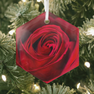 Romantische rode roos in volle bloei glas ornament
