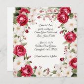 Romantische rode roos & lelietje-van-dalen bruilof save the date (Voorkant / Achterkant)