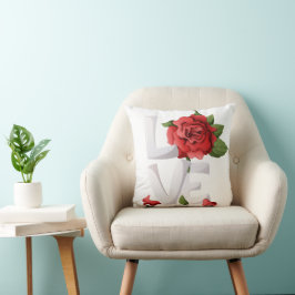 Romantische Rode Roos Liefde Typografie Botanisch Kussen