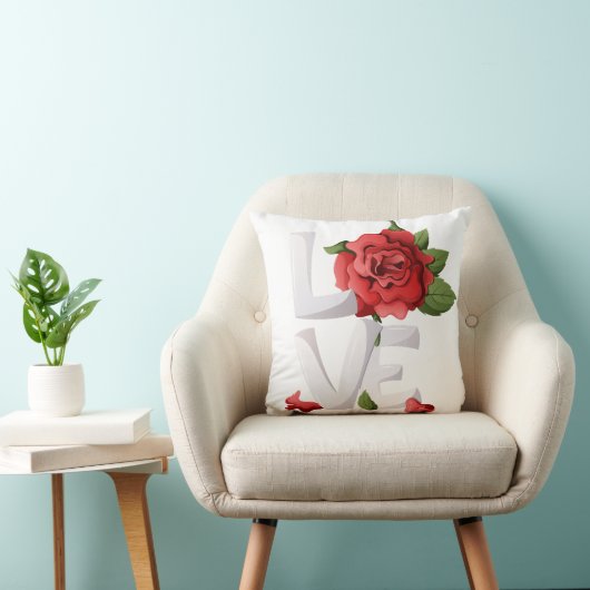 Romantische Rode Roos Liefde Typografie Botanisch Kussen (Stoel)
