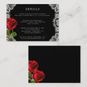 Romantische rode roos mooie witte kant bruiloft informatiekaartje (Voorkant / Achterkant)