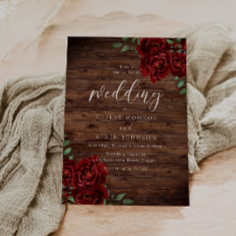 Romantische rode roos rustieke houten bruiloft kaart