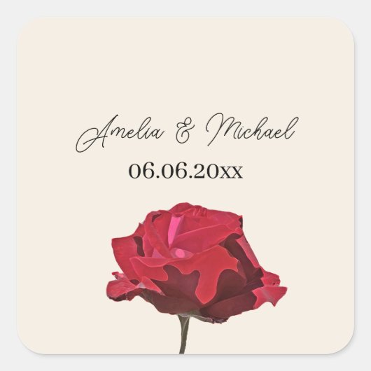 Romantische Rode Roos Save the Date Vierkante Sticker (Voorkant)