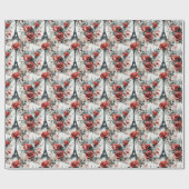 Romantische Rode Rose Chic Eiffeltoren Parijs Fran Cadeaupapier (Vlak)