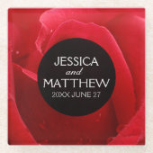 Romantische Rode Roze Florale bruiloft Glazen Onderzetter (Voorkant)