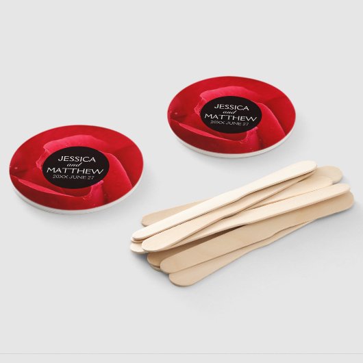 Romantische Rode Roze Florale bruiloft Handwaaier (Niet-gemonteerd)