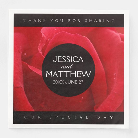 Romantische Rode Roze Florale bruiloft Servet (Voorkant)