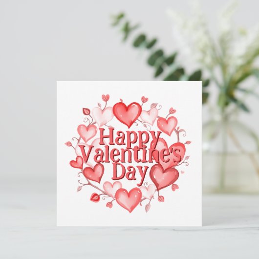 Romantische rode roze harten krans Valentijnsdag Kaart (Staand voorkant)