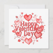 Romantische rode roze harten krans Valentijnsdag Kaart (Voorkant)