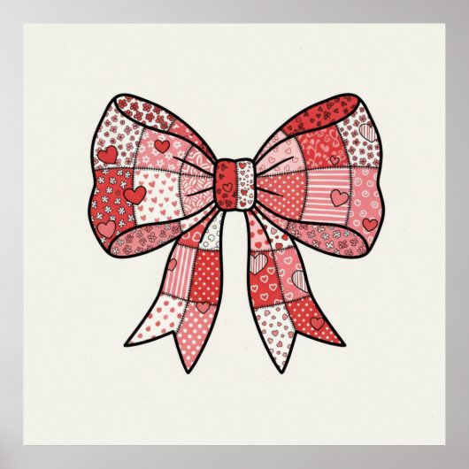 Romantische rode roze patchwork linten boog tekeni poster (Voorkant)
