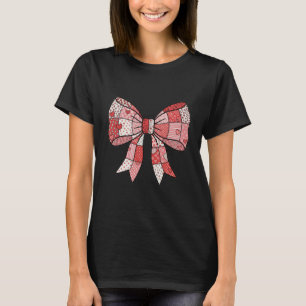 Romantische rode roze patchwork linten boog tekeni t-shirt