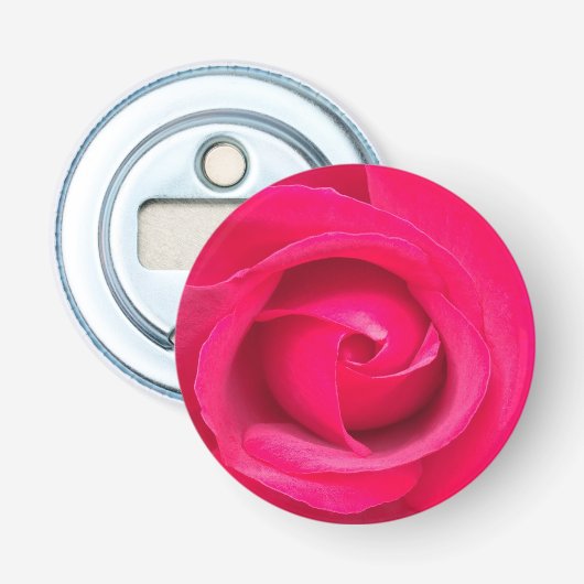 Romantische rode roze roos button flesopener (Voorkant)