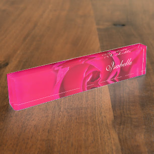 Romantische rode roze roos gepersonaliseerd v2 bur naambordje