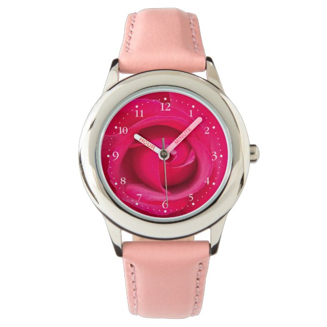 Romantische rode roze roos horloge (Voorkant)