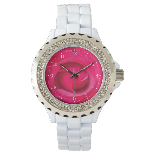 Romantische Rode Roze Roos Horloge (Voorkant)