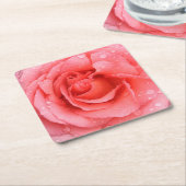 Romantische rode roze rozenwaterdruppels kartonnen onderzetters (Schuin)