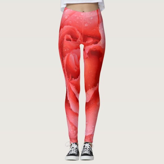Romantische rode roze rozenwaterdruppels leggings (Voorkant)