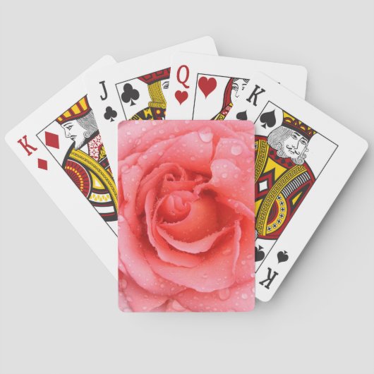 Romantische rode roze rozenwaterdruppels speelkaarten (Achterkant)