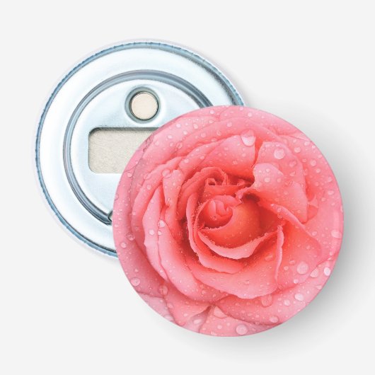 Romantische rode roze waterdruppels button flesopener (Voorkant)