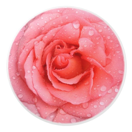 Romantische rode roze waterdruppels keramische knop (Voorkant)
