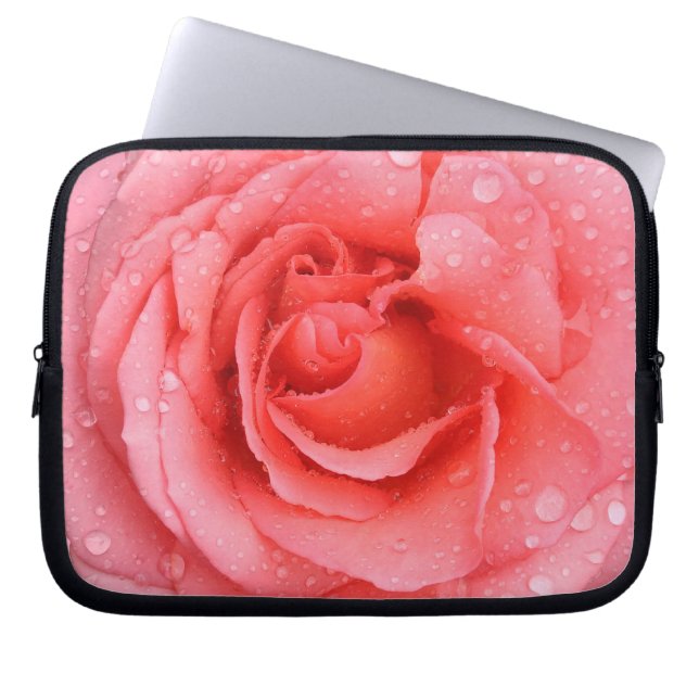 Romantische rode roze waterdruppels laptop sleeve (Voorkant)