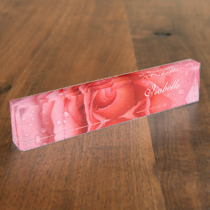 Romantische Rode Roze Waterdruppels Naambordje