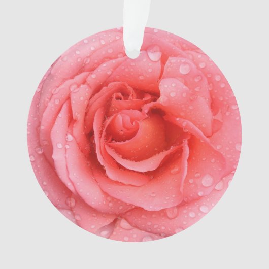 Romantische Rode Roze Waterdruppels Ornament (voorkant)