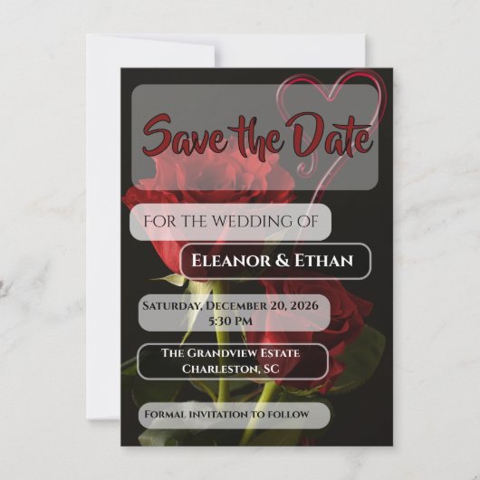 Romantische Rode Rozen Abstract Hart Liefde Trouw  Save The Date (Voorkant)