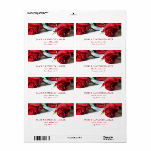 Romantische rode rozen adreslabel etiket (Full Sheet)