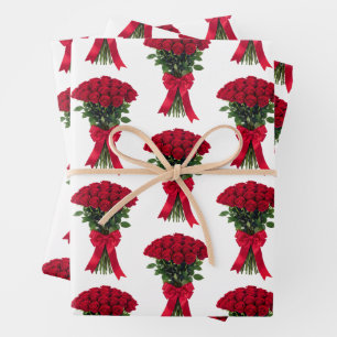 Romantische rode rozen bloemboeket inpakpapier vel