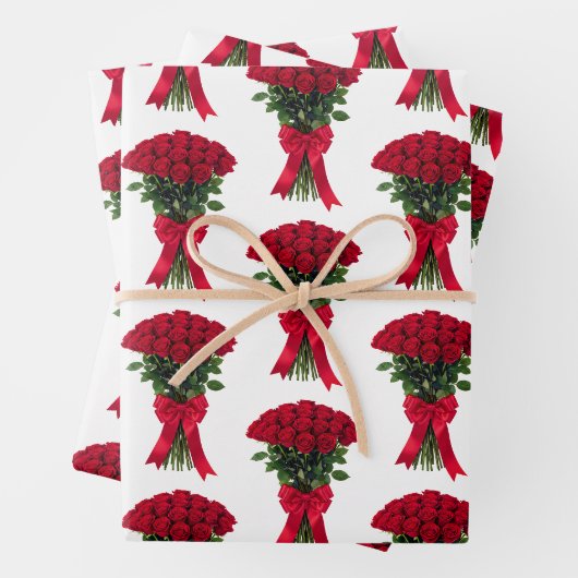 Romantische rode rozen bloemboeket inpakpapier vel (In situ)