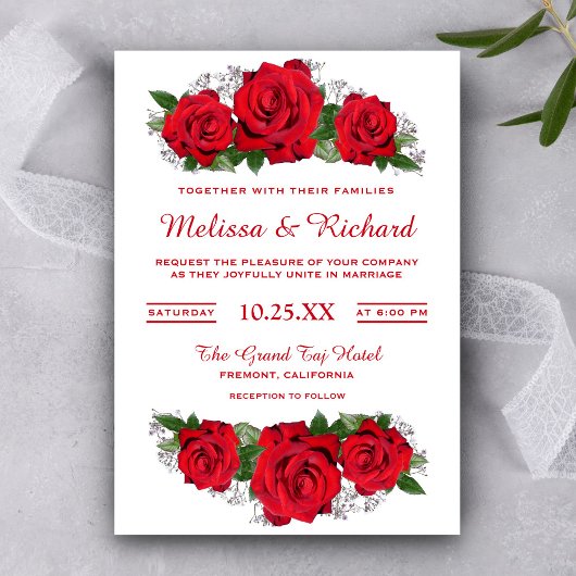 Romantische Rode Rozen Bloemen Huwelijksuitnodigin Kaart