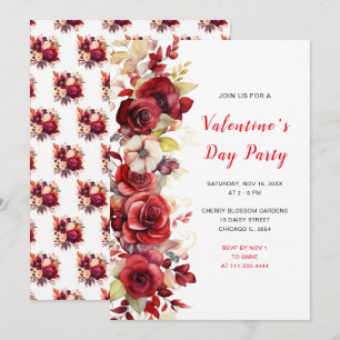 Romantische Rode Rozen Bloemen Valentijns's Party Kaart