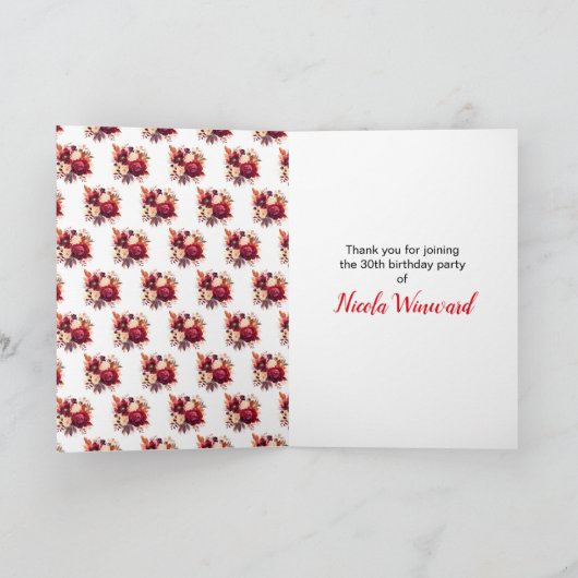 Romantische rode rozen Bloemen Verjaardag Bedankkaart (Binnen)