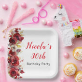 Romantische rode rozen Bloemen Verjaardag Papieren Bordje (Feest)