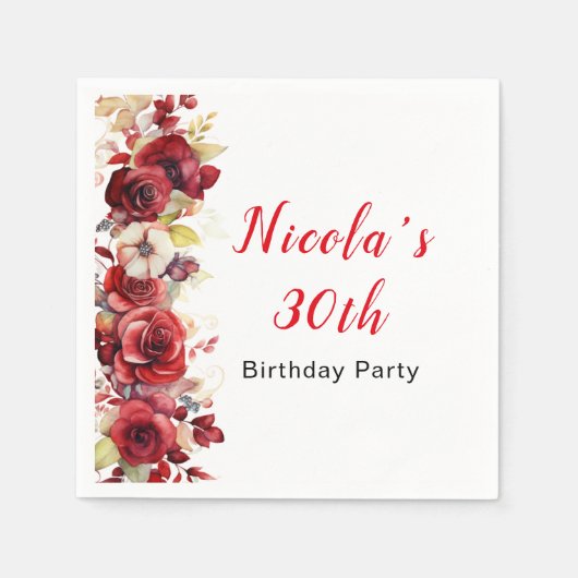 Romantische rode rozen Bloemen Verjaardag Servet (Voorkant)