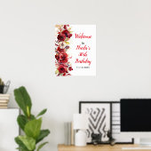 Romantische Rode Rozen Bloemen Verjaardagsfeest Poster (Thuiskantoor)