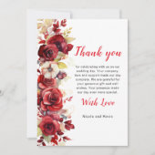 Romantische rode rozen bloemenbruiloft bedankkaart (Voorkant)