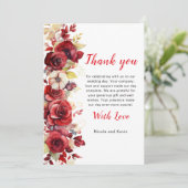Romantische rode rozen bloemenbruiloft bedankkaart (Staand voorkant)