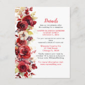 Romantische rode rozen bloemenbruiloft details informatiekaartje (Voorkant)