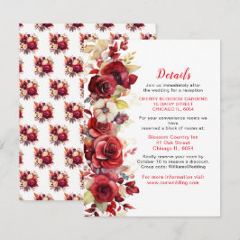 Romantische rode rozen bloemenbruiloft details informatiekaartje
