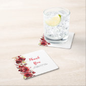 Romantische rode rozen bloemenbruiloft kartonnen onderzetters (Insitu)