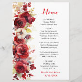 Romantische rode rozen bloemenbruiloft menu (Voorkant)