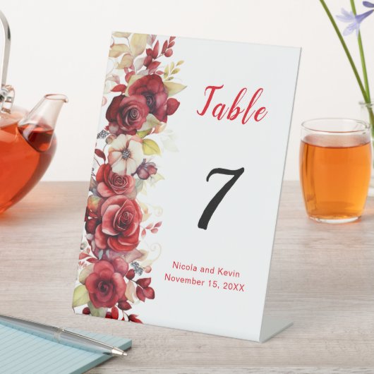 Romantische rode rozen bloemenbruiloft reclamebord met voetstuk (Insitu)