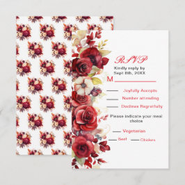 Romantische rode rozen bloemenbruiloft RSVP Kaartje