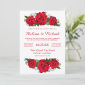 Romantische rode rozen bloemenbruiloft uitnodiging (Staand voorkant)