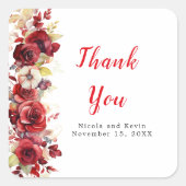 Romantische rode rozen bloemenbruiloft vierkante sticker (Voorkant)