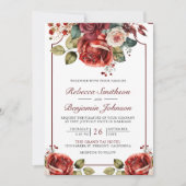 Romantische rode rozen bloemenfoto QR code bruilof Kaart (Voorkant)