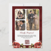 Romantische rode rozen bloemenfoto QR code bruilof Kaart (Achterkant)