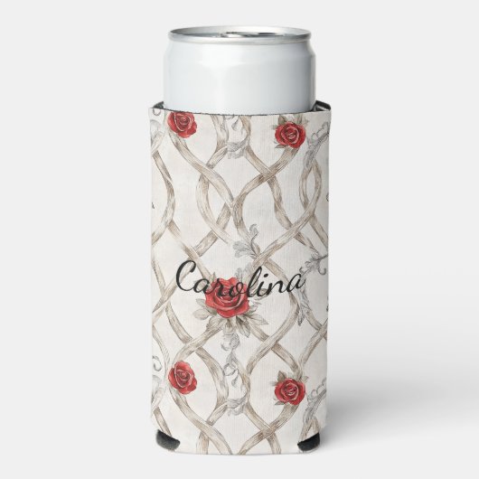 Romantische rode rozen bloemig seltzer blikjeskoeler (Seltzer Voorkant)